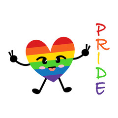 Fototapeta premium Cute heart colorful character, icon for Pride month.