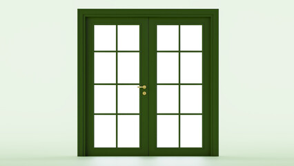 3D render of green closed door isolated on colored background,