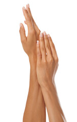 Manicure, hands and closeup of woman for beauty, skincare and nails isolated on a transparent png...