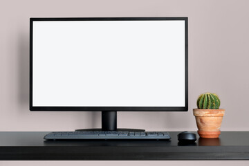 Desktop Screen Template Mockup on Light Pink Wall Background
