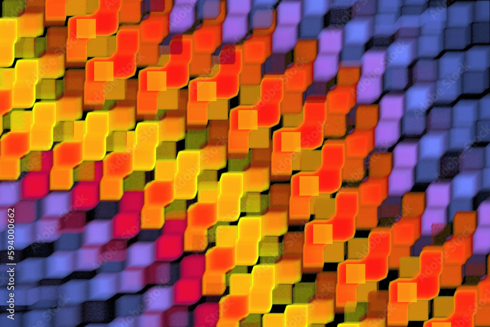 Poster colorful abstract fractal geometric background. small multi-colored squares are grouped by color. 3d