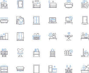 Sofa line icons collection. Comfortable, Stylish, Cozy, Plush, Upholstered, Modern, Classic vector and linear illustration. Roomy,Soft,Chic outline signs set