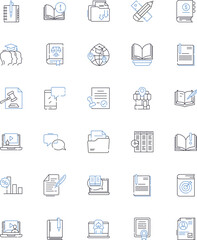 Desk accessories line icons collection. Organizer, Penholder, Stapler, Tape dispenser, Paperweight, Memo pad, Sticky notes vector and linear illustration. File crate,Letter opener,Pencil cup outline