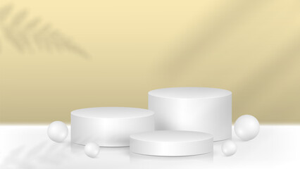 cylinder pedestal podium with light shadow and bubble. Pastel minimal wall scene collection. Modern vector 3D rendering platform for product display, mockup, etc.