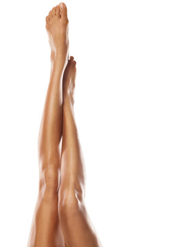 Legs, hair removal and transparent with a model woman isolated on a PNG background for beauty or skincare. Wellness, laser and body care with a female posing for natural treatment or cosmetics