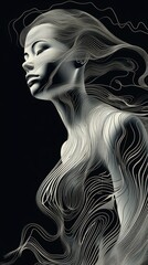 Abstract lines outlining a woman's body in a minimal art style. Generative AI