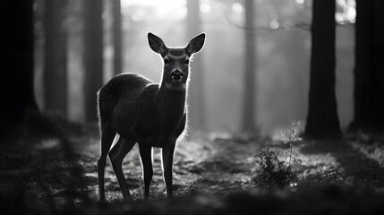 日本鹿白黒写真 | Japanese deer black and white photo Generative AI