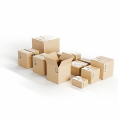 Fototapeta premium Illustration of brown carton boxes isolated on white background