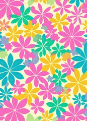 Seamless flower and leaves pattern, Generative AI