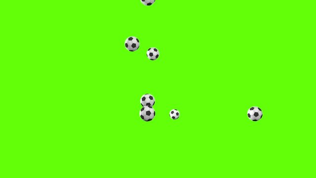 3d rendered animation of football balls on a green screen background