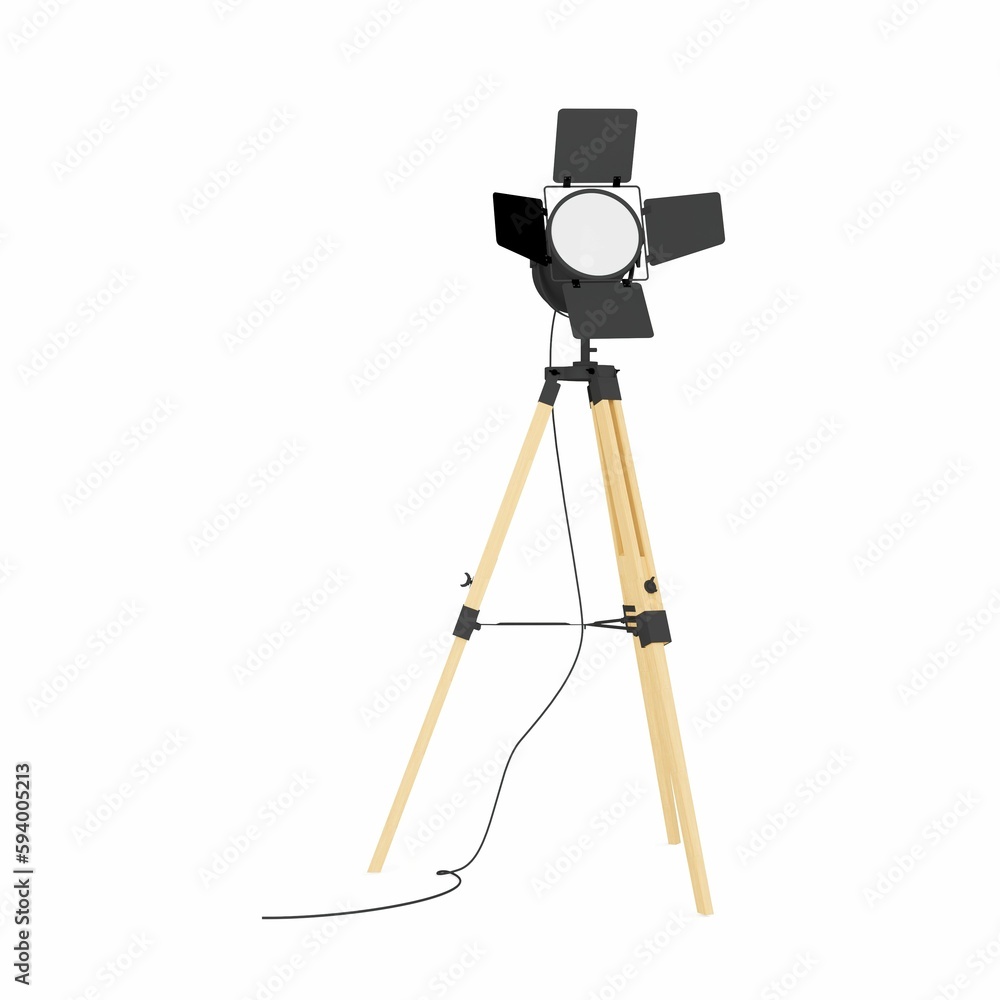 Poster 3d rendering illustration of a studio light isolated on a white background