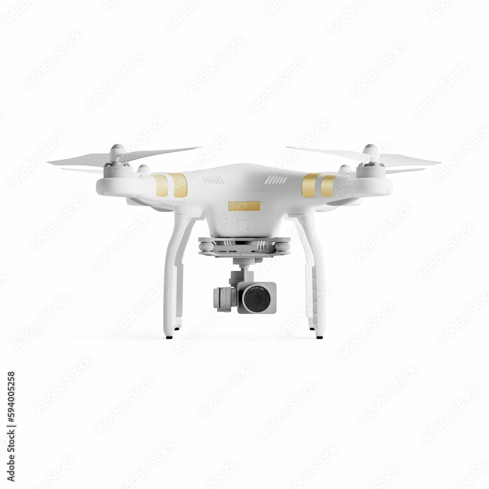 Poster 3d rendering illustration of a camera drone isolated on a white background