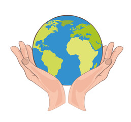 Planet Earth in hands unfolded illustration
