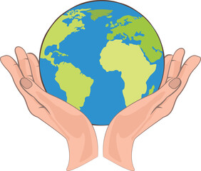 Planet Earth in hands unfolded vector illustration