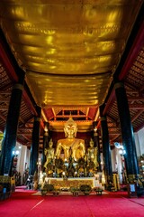 Beautiful shot of Buddha sculptures inside Wat Visoun in Luang Prabang, Laos
