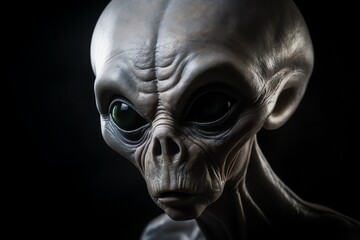 Portrait of humanoid gray alien from outer space. Generative AI