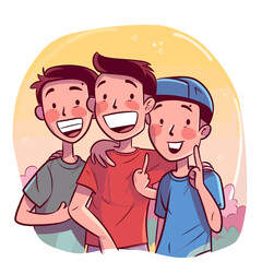 Happy Chinese Teenagers Cartoon Scene