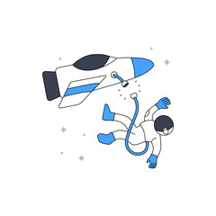 no internet or data error or lost with astronaut or cosmonaut at space lost with spaceship cable wire illustration for ui element empty state