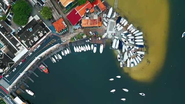Aerial view of the pier in the town of Lagoa da Conceicao on the island of Santa Catarina in Brazil