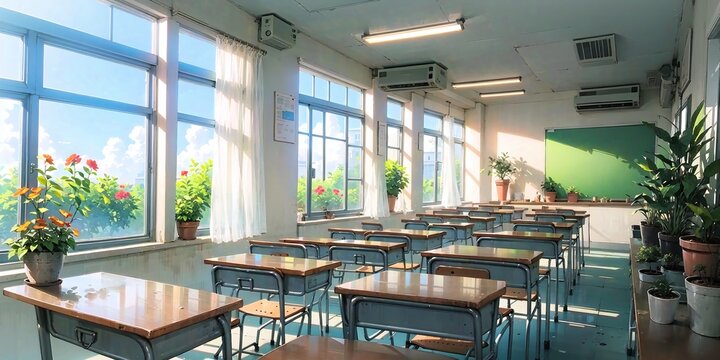 Classroom - Evening, 2D Anime Background , Illustration