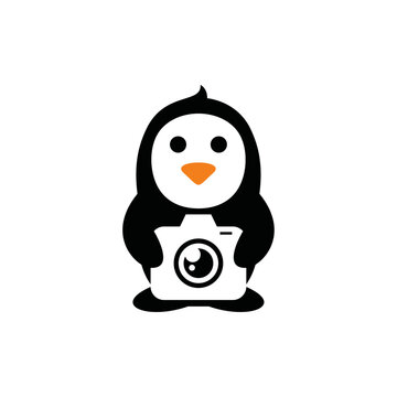 Penguin holding camera creative logo design