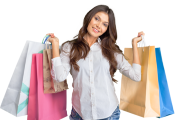 Young woman with shopping bags isolated on white