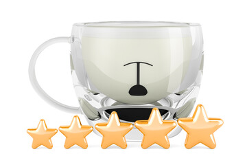 Bear tea cup full of milk with five golden stars, 3D rendering
