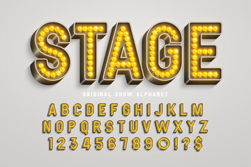 Fototapeta premium Retro cinema alphabet design, cabaret, LED lamps letters and numbers.