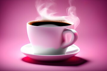 White hot coffee cup on pink background , a cup of coffee - generative ai
