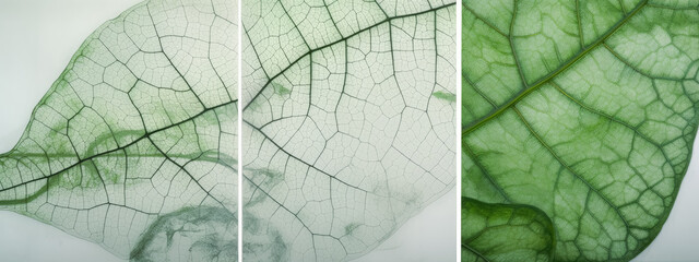 Naklejka na ściany i meble A close-up of a green leaf pattern with veins. Generative Ai.
