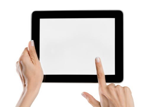 Hand holds digital tablet