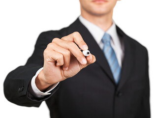 Fototapeta premium Businessman writing, drawing on the screen on background