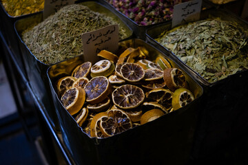 dried lemon slices on market, sliced dry lemon