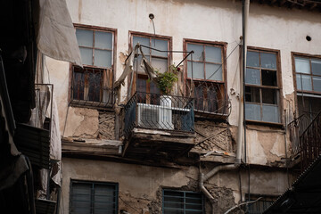 Old building facade with aircondition ac in old town of Damascus