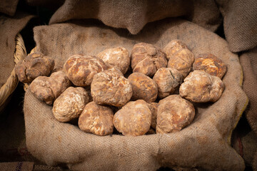 truffle, pile of truffles on farmers market