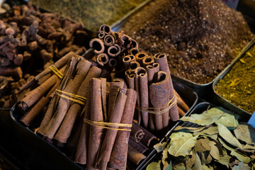 Cinammon closeup on spice market