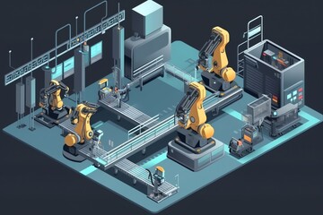 Modern factory machinery with robotic hand for Industrial 4.0. Generative AI