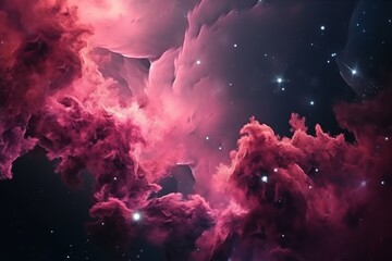 Obraz na płótnie Canvas Pink nebula with stars for fantasy galaxy background. Generative AI