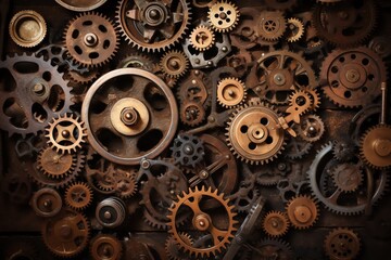 Vintage steampunk Machinery gears background. Generative AI