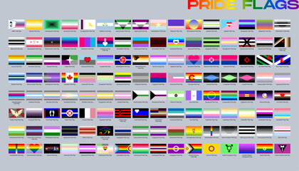 LGBT sexual identity pride flags gender collection. Flag of gay, lesbian, transgender, bisexual. Vector Illustration
