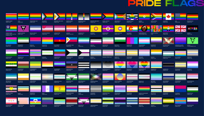 LGBT sexual identity pride flags gender collection. Flag of gay, lesbian, transgender, bisexual. Vector Illustration

