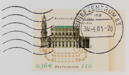 briefmarke stamp vintage retro alt old papier paper kirche katholische hofkirche church germany...
