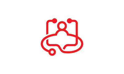 people and chat logo design. stethoscope health care symbol icon vector