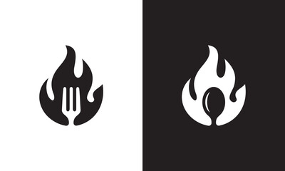 fire and cutlery logo combination. hot bbq restaurant food icon vector concept.