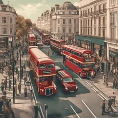 Foto op Canvas A London painting of double decker buses on a city street © Neeways