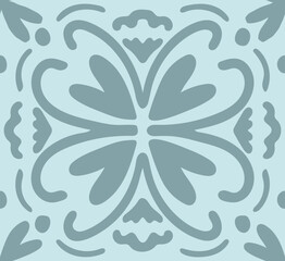 Floral design forming round cornered square tiles in a simple two-color palette of dusty blue over light blue. Great for home decor, fabric, wallpaper, gift wrap, stationery, and design projects.