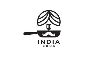 pan cooking logo. turban indian food icon design vector