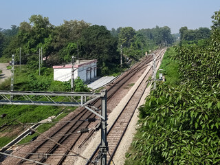 beautiful railway tracks and green trees