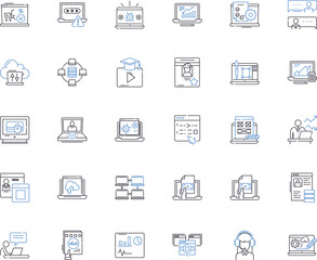 Mobile computer line icons collection. Laptop, Notebook, Tablet, Chromebook, Macbook, Ultrabook, Convertible vector and linear illustration. Hybrid,Detachable,Gaming outline signs set