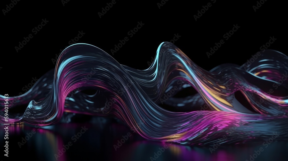 Poster A stunning abstract background with glowing neon lines that represent data transfer. This scientific digital wallpaper is perfect for illustrating the concept of neurolink. Generative ai